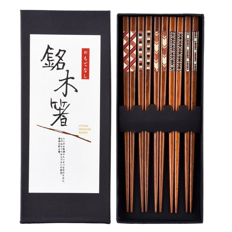 Antner Handmade Japanese Chopsticks Reusable Natural Wooden Chopstick with Box, 5 Pairs Gift Set - Image 1